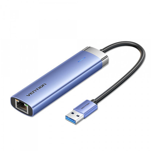 VENTION 5-in-1 USB-A 3.0 to USB 3.0 x 3/RJ45/USB-C ドッキングステーション 0.15M セルフパワー/バスパワー対応 ブルー TG-0750