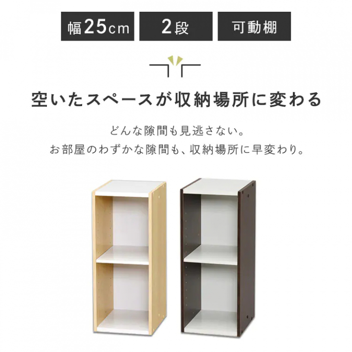 スペースユニット2段（幅25cm）/ホワイト・ライトメープル