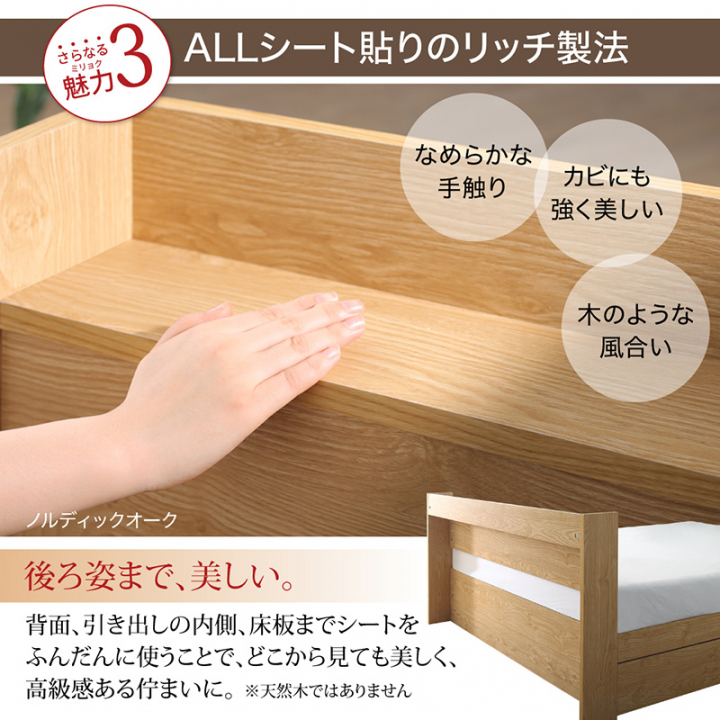 棚・コンセント付き引き出し収納ベッド セミダブル（ベッドフレームのみ） / アクセントブラウン