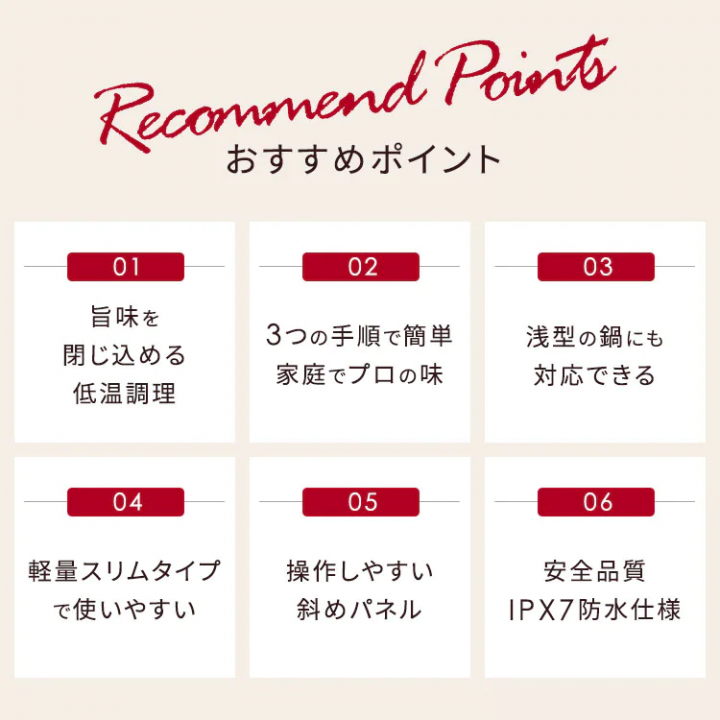 スリム低温調理器/カシスレッド