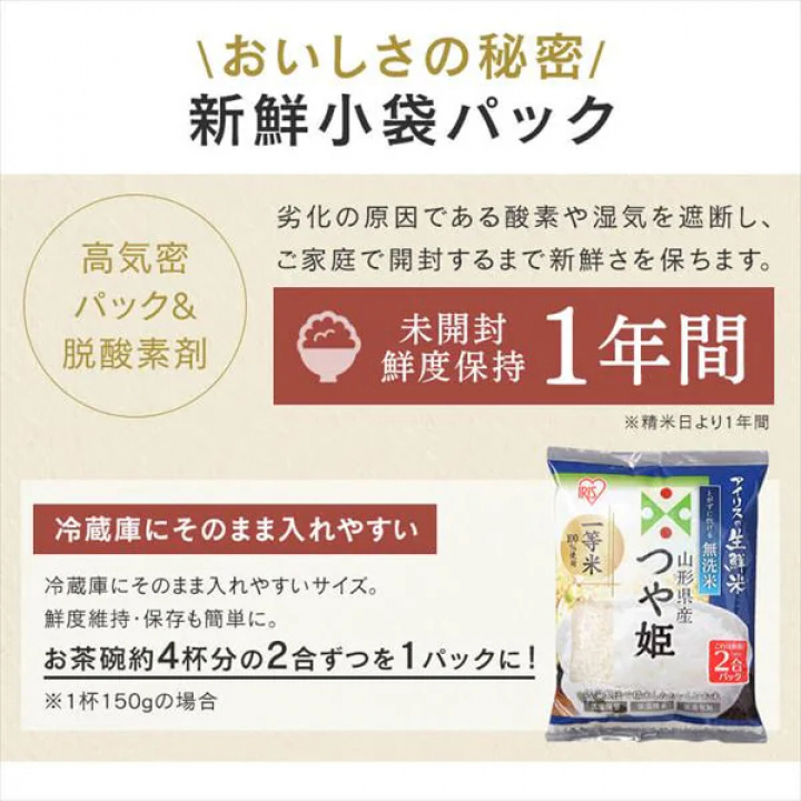 アイリスの生鮮米 無洗米 山形県産つや姫 【1.5kg(300g[2合]×5袋入り)×4】