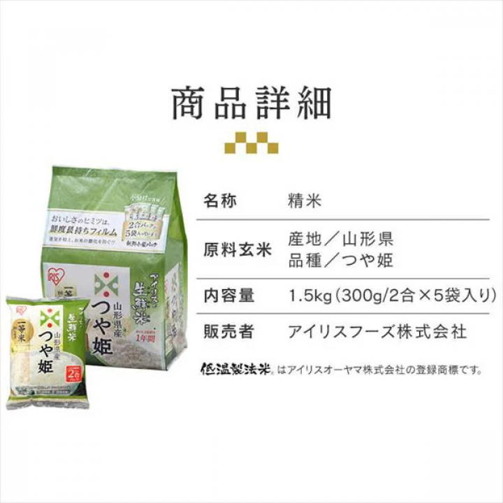アイリスの生鮮米 山形県産つや姫 【1.5kg(300g[2合]×5袋入り)×4】