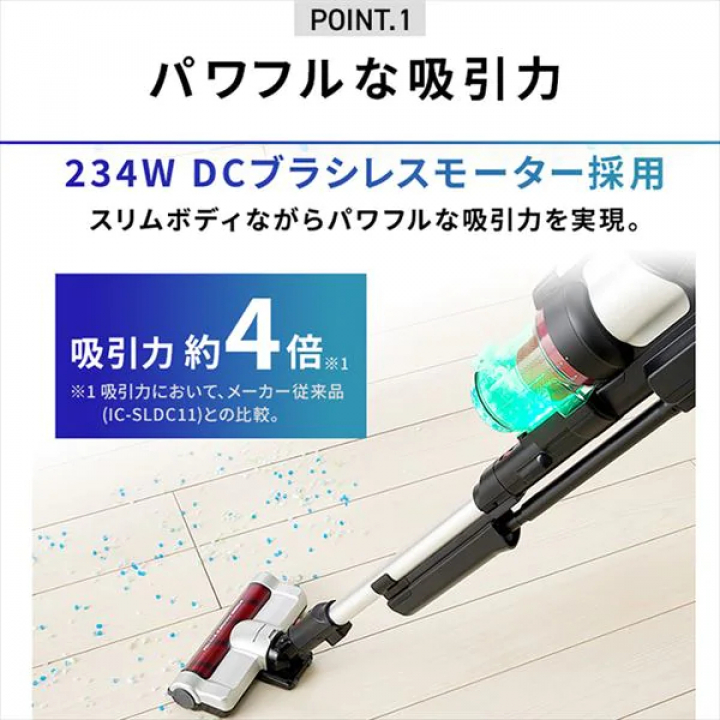アイリスオーヤマ 充電式サイクロンスティッククリーナー パワーヘッド モップスタンド付