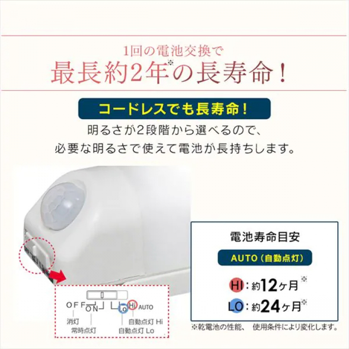 乾電池式LEDセンサーライト ウォールタイプ 電球色