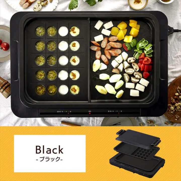 アイリスオーヤマ 左右温調ホットプレート1枚/ブラック