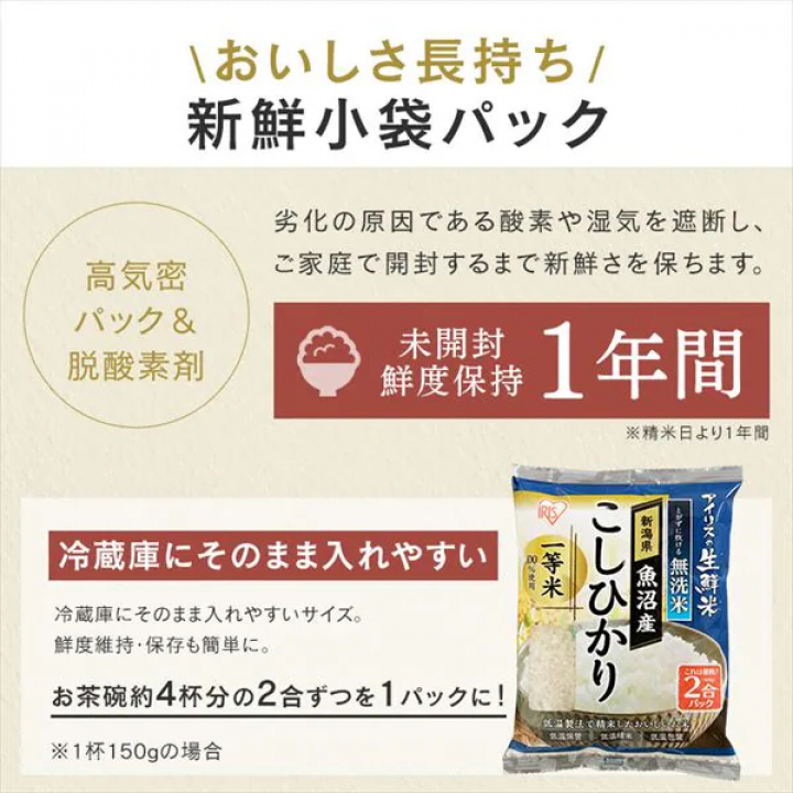 アイリスの生鮮米 無洗米 新潟県魚沼産こしひかり 【1.5kg(300g[2合]×5袋入り)×4】