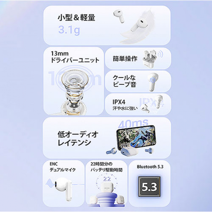 VENTION Elf Earbuds E05 ワイヤレスイヤホン ホワイト NB-0699
