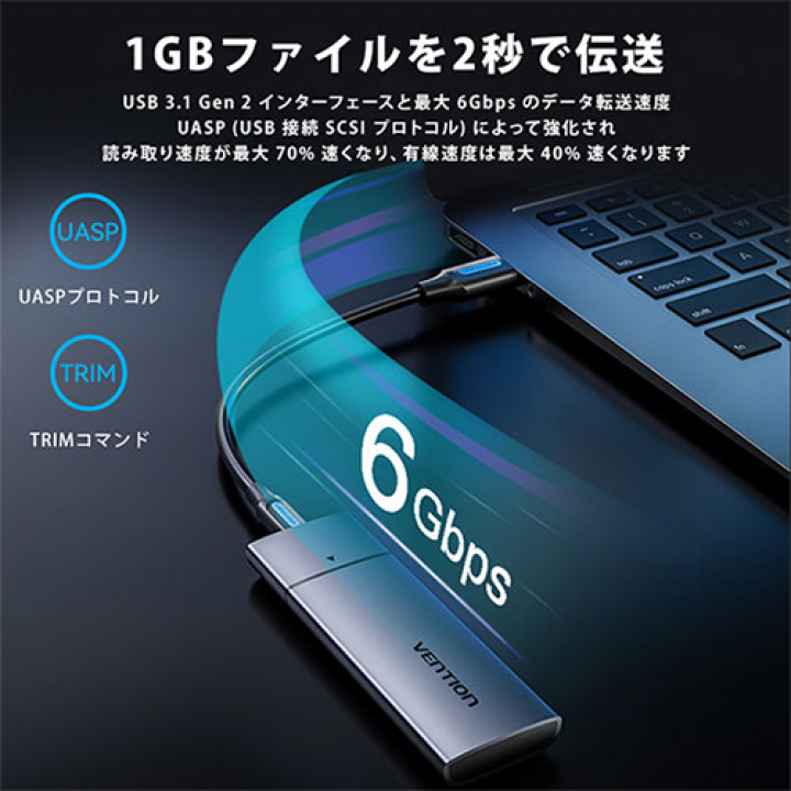 VENTION USB C エンクロージャー for M.2 SATA SSDs グレー KP-6156