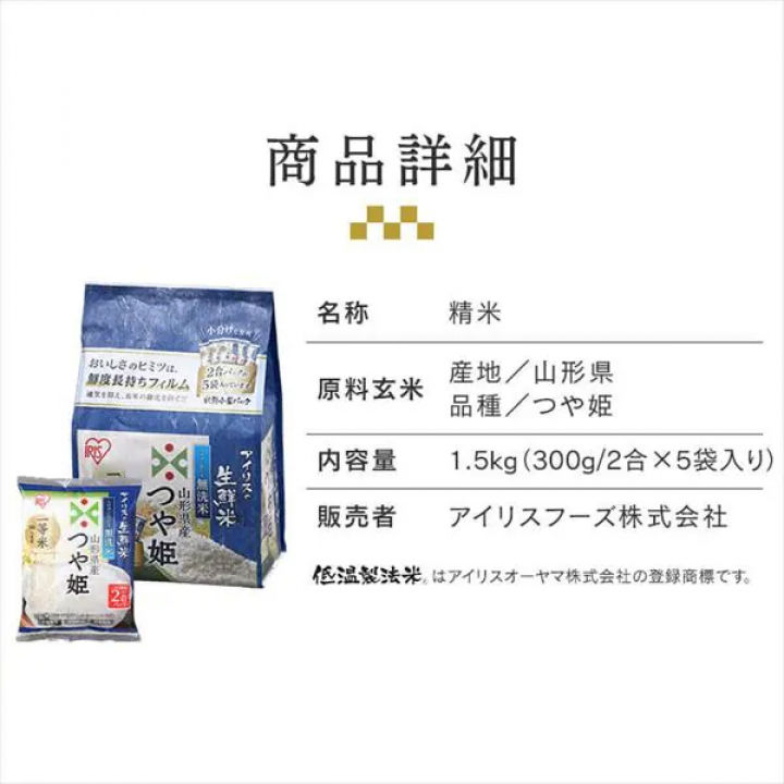 アイリスの生鮮米 無洗米 山形県産つや姫 【1.5kg(300g[2合]×5袋入り)×4】
