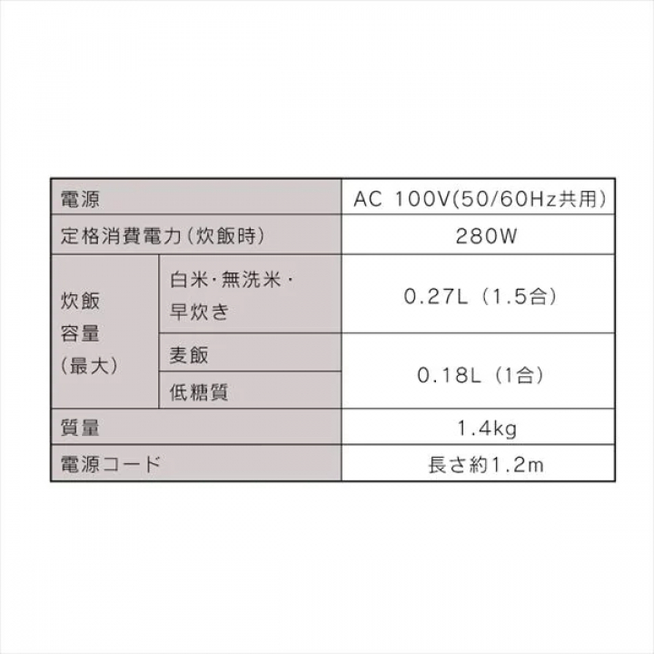 ジャー炊飯器 1.5合/ホワイト