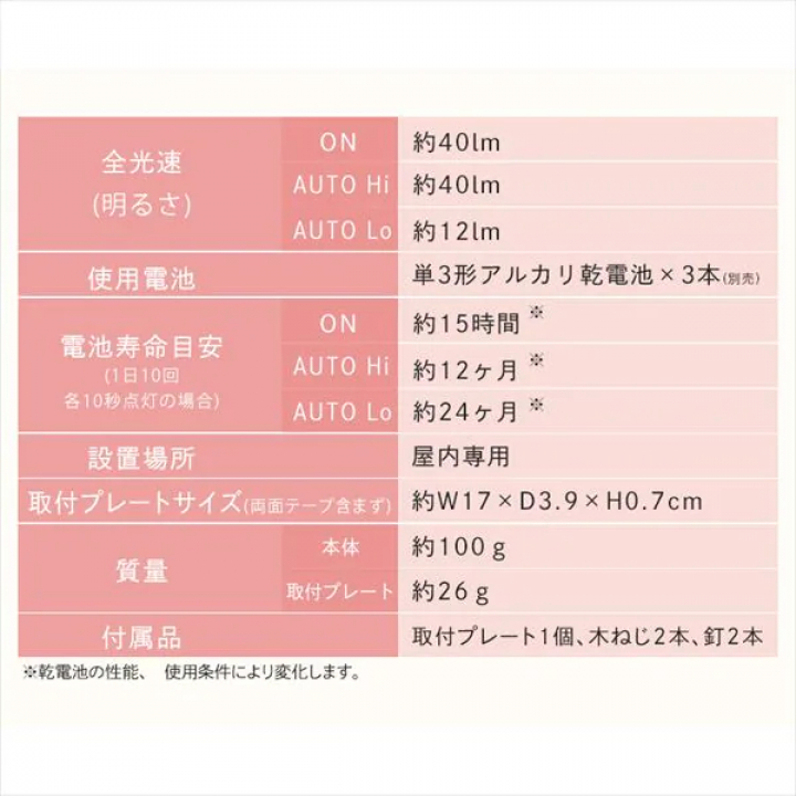 乾電池式LEDセンサーライト ウォールタイプ 昼白色