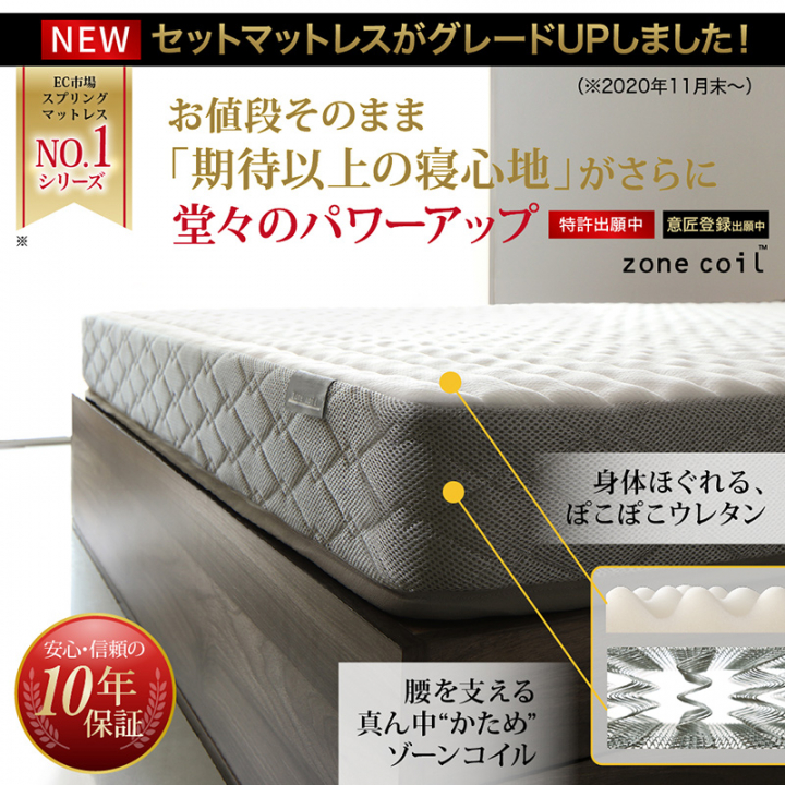 棚・コンセント付き引き出し収納ベッド ダブル（ゾーンコイル