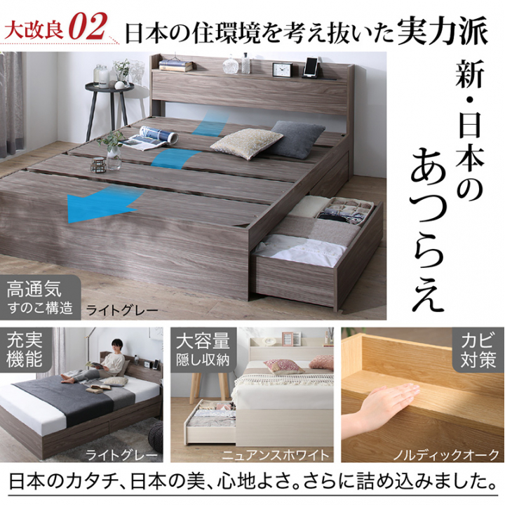 棚・コンセント付き引き出し収納ベッド セミダブル（ベッドフレームのみ） / アクセントブラウン