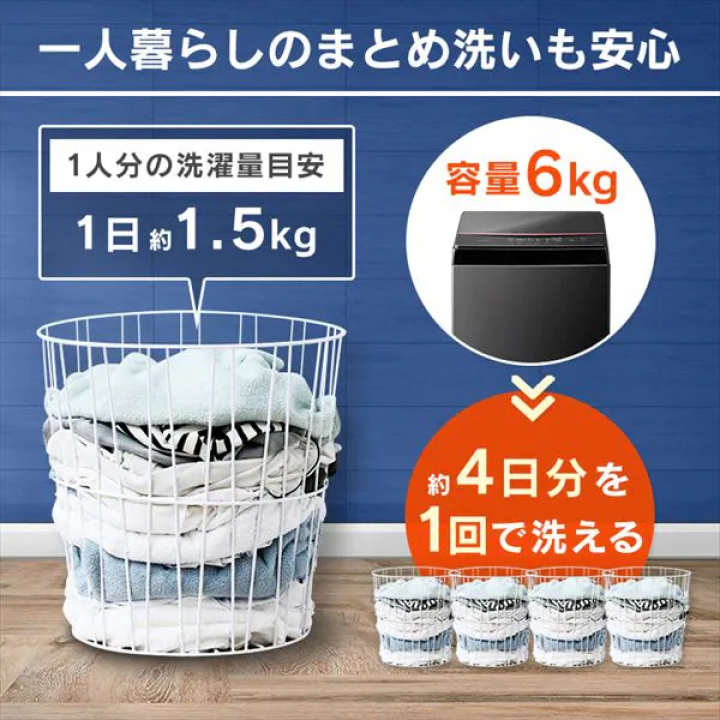 アイリスオーヤマ 全自動洗濯機 6.0kg/ブラック