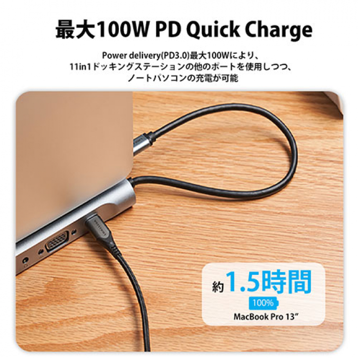 VENTION 11-in-1 USB-C ノートパソコンの下に置けるドッキングステーション 0.25m メタルタイプ グレー TH-8207