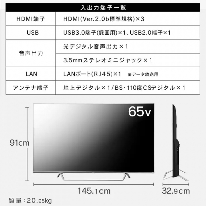 4Kチューナー内蔵スマート液晶テレビ 65V型/ブラック
