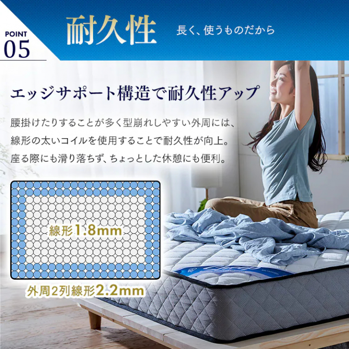 アイリスオーヤマ ポケットコイルマットレス（厚さ22cm）/SDサイズ 