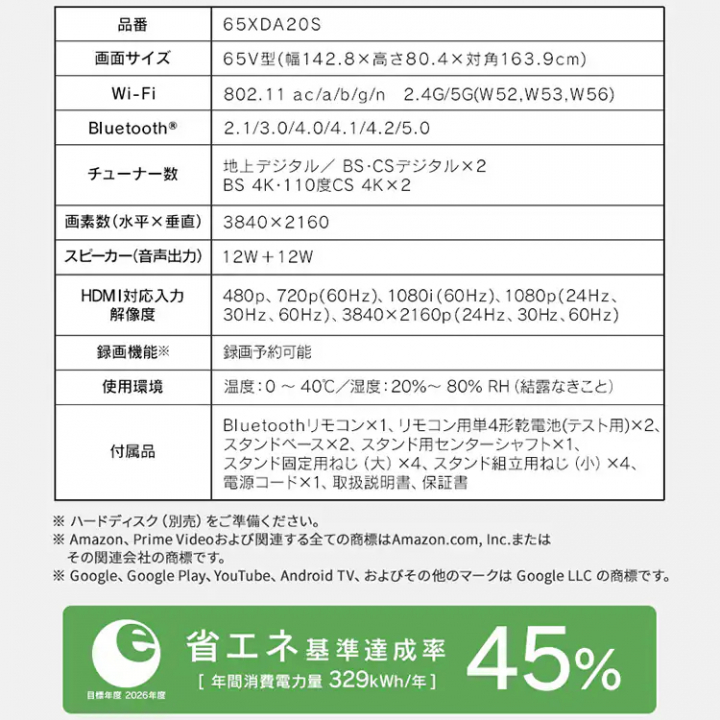 4Kチューナー内蔵スマート液晶テレビ 65V型/ブラック