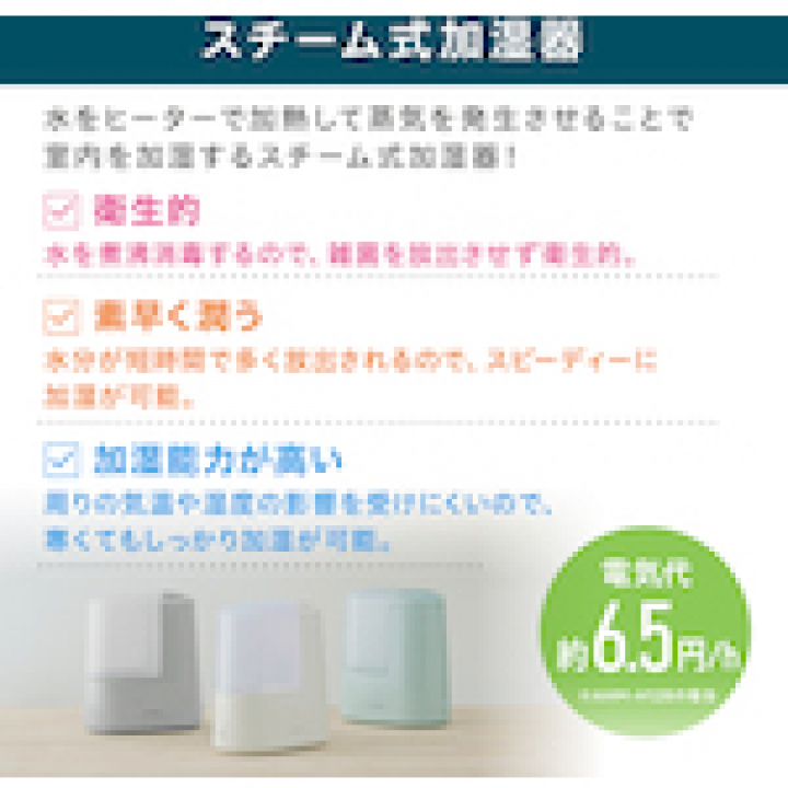 スチーム式加湿器 260ml AHM-H26B-H / ミストグレー