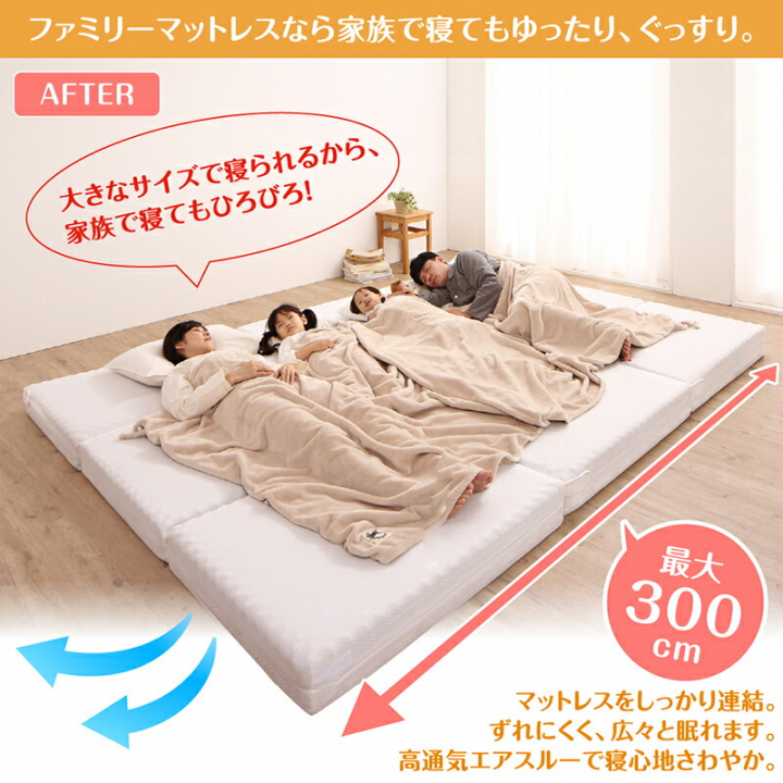 厚さが選べる 高通気・抗菌防臭 ファミリーマットレス敷き布団 厚さ6cm ワイドK280 / アイボリー