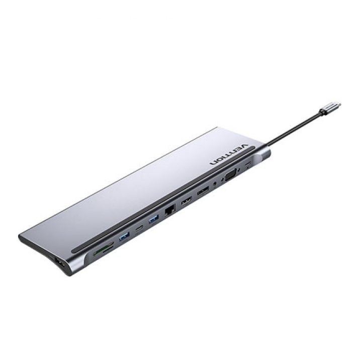 VENTION 12-in-1 USB-C ノートパソコンの下に置けるドッキングステーション 0.25m メタルタイプ グレー TH-8191